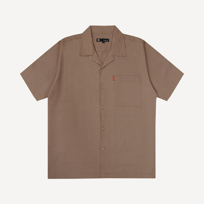 Short Sleeve Oversized Button Shirt in Beige